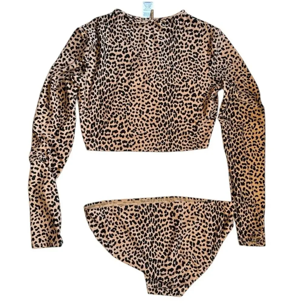 Michael Kors Animal Print Long Sleeve Women’s Bikini 2 Piece Set Sz XL